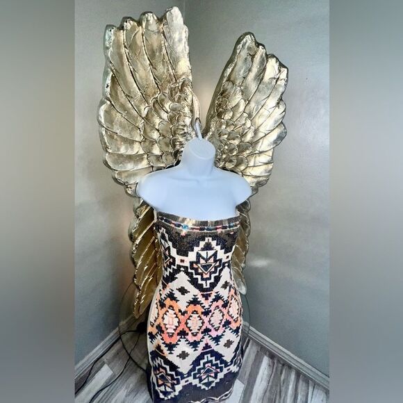 Stunning Aztec Color Blocks Sequins Mini Dress - Picture 6 of 12